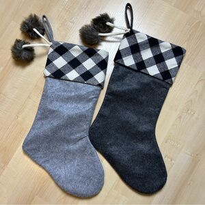 Plaid Cuff Christmas Stockings with Faux Fur Pom Poms